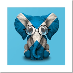 Baby Elephant with Glasses and Scottish Flag Posters and Art